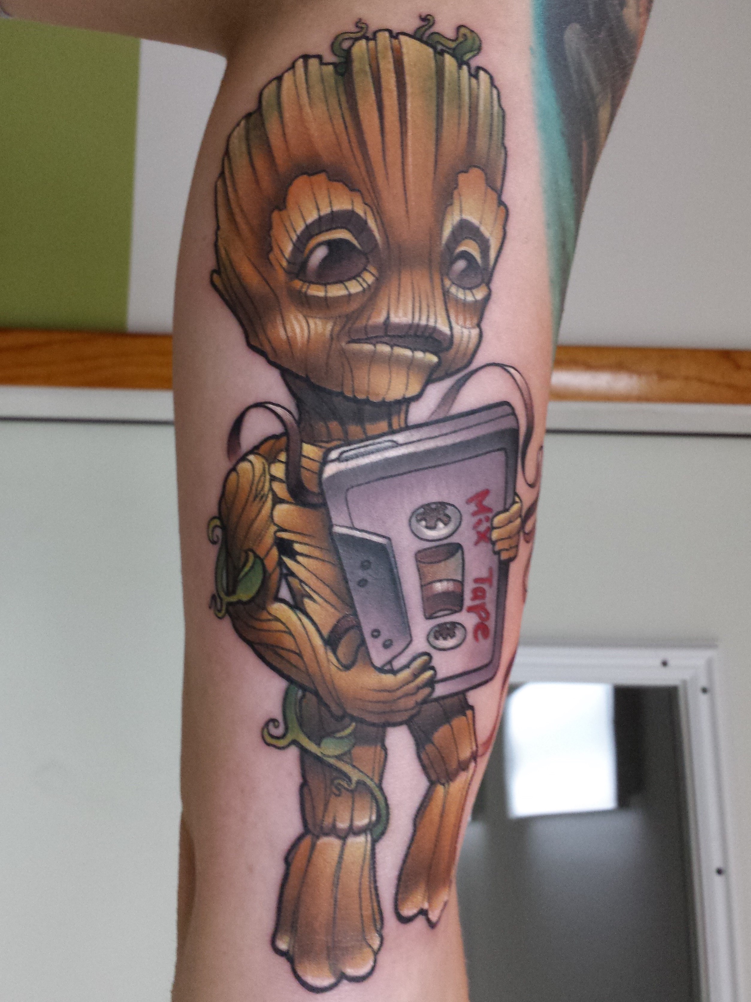 Baby Groot Tattoo done by Cracker Joe Swider in Connecticut